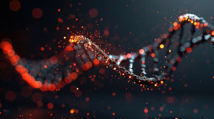 high tech digital DNA analysis concept featuring vibrant DNA strand with glowing particles. image captures essence of modern biotechnology and genetic research