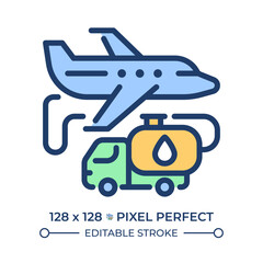 Wall Mural - aviation fuel rgb color icon. process of refueling aircraft for air travel operations. plane and fue