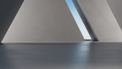 Fototapete - Abstract of concrete interior space with geometric design, Perspective of brutalism architecture, 3d rendering