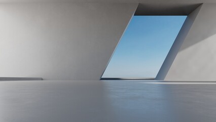 Fototapete - Abstract of concrete interior space with geometric design, Perspective of brutalism architecture, 3d rendering