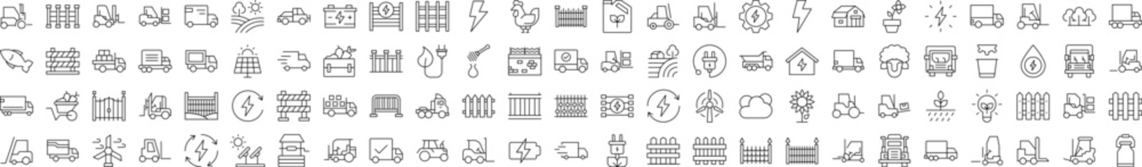 Wall Mural - Agriculture Line Icon Set. Contains Icons of Tractor, Fence, Farm, Energy that Can Be Used for Design of Cards, Posts, Apps, Web Sites