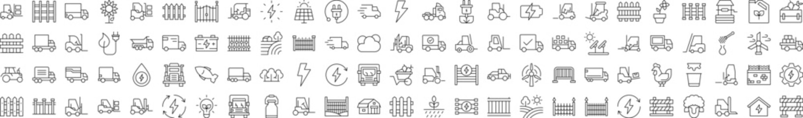 Wall Mural - Agriculture Outline Simple Icons Bundle. Contains Icons of Tractor, Fence, Farm, Energy that Can Be Used for Design of Cards, Posts, Apps, Web Sites