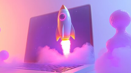 Rocket Launch From Laptop Screen