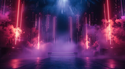 Wall Mural - stage design, live show at night, led monitor, future, glowing, real environment, heavy fog.