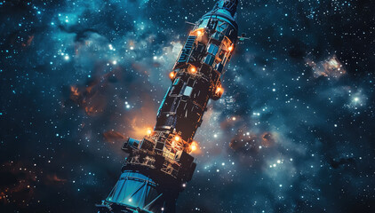 Aufkleber - A space beacon in the middle of deep space with a background of stars and galaxies.