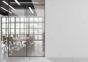 Canvas Print - Modern conference room with glass wall and empty space for mockup. 3D Rendering