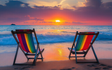 beach chairs and sunset