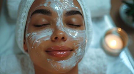 Poster - Woman Enjoying a Facial Treatment.