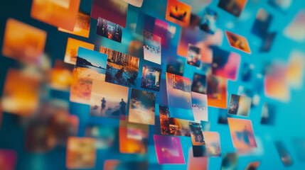 Wall Mural - a colorful collection of digital pictures displayed against a blue background. this represents the i
