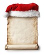 © Vlad - Christmas Scroll with Santa Hat on White Background. Retro Design of Blank Scroll Page