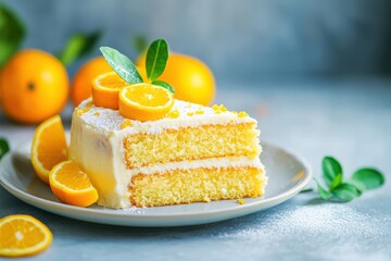 Citrus Cake on Light Table. Plate with Delicious Baked Confectionery with Orange Zest