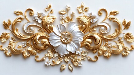 Wall Mural - intricate 3d golden baroque ornament featuring swirling floral designs leaf filigree and opulent roc