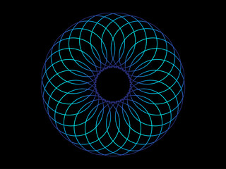 Poster - Abstract blue-green lines intertwine in a three-dimensional circular pattern on a black background, creating a unique and eye-catching design of AI technology, science and music