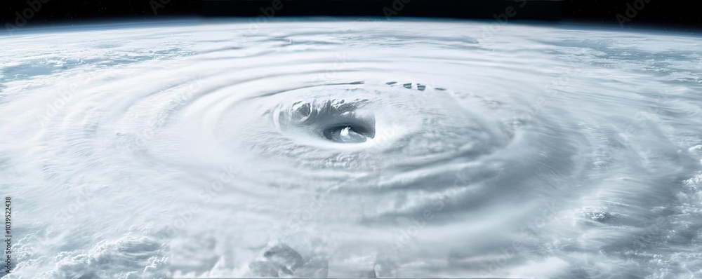 Satellite view of a powerful hurricane swirling over the ocean Stock ...