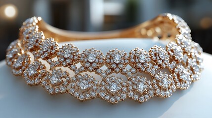 Wall Mural - beautiful 3d gold necklace adorned diamonds paired with matching earrings set against a pristine whi