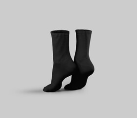 Poster - Black long socks template 3D rendering, side view, on tiptoes, gaiters for design, branding. Wear for feet, isolated on background.