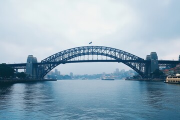 Curved Bridge. Architectural Marvel Over Sydney Harbor with City Skyline