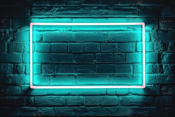 Neon light frame on brick wall background