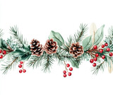 Fototapeta Zachód słońca - Christmas watercolor vintage floral garland, isolated on white, holiday card design