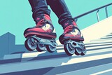 Close-up of Red and Black Inline Skates on a Staircase