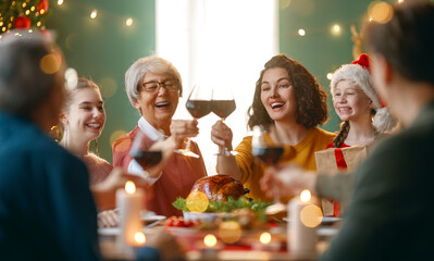 Wall Mural - family celebrating Christmas