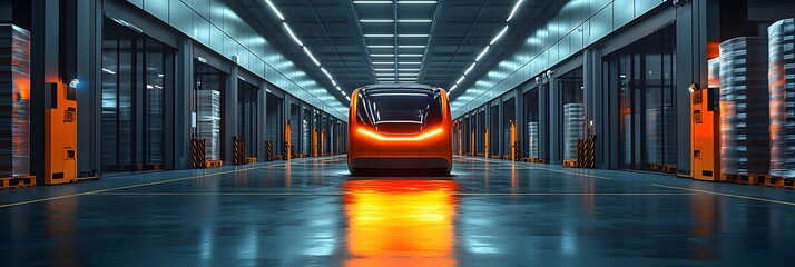 Poster - Expansive and technologically advanced automated warehouse facility with a highly efficient cargo transportation and storage system,showcasing the future of logistics and distribution in a clean.