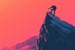 © Hungarian - Silhouetted Hiker Reaching Mountain Peak at Sunset