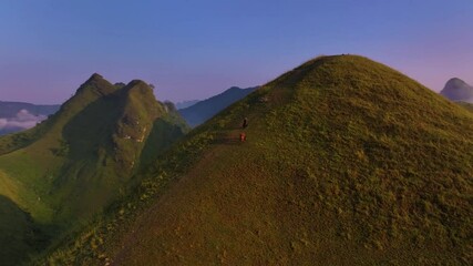 Wall Mural - Blue sky and fresh morning. A peaceful, refreshing feeling. View of the hills surrounding Ba Quang, Ha Lang district, Cao Bang province, Vietnam