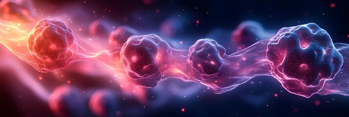 Aufkleber - Glowing cosmic energy spheres pulsing and swirling in a surreal,ethereal interstellar nebula. Vibrant digital of a fantastical futuristic sci-fi scene with luminous particles,electromagnetic plasma.