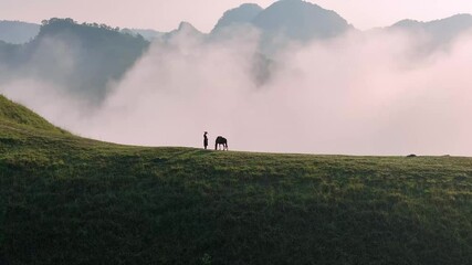 Wall Mural - Blue sky and fresh morning. A peaceful, refreshing feeling. View of the hills surrounding Ba Quang, Ha Lang district, Cao Bang province, Vietnam