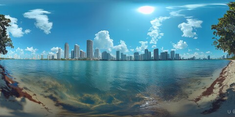 Downtown Miami Skyline Panoramic View Overlooking Biscayne Bay in Florida, USA