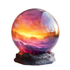 Leinwandbilder - Mesmerizing glass orb reflecting the vibrant hues of a serene sunset landscape,creating an ethereal and dreamlike visual experience.