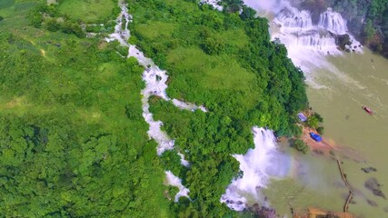 Wall Mural - Aerial view of Ban Gioc Detian waterfall in Vietnam China border. The most beautiful and largest waterfall in Southeast Asia.