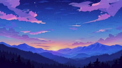 Wall Mural - cartoon twilight sky above the mountains