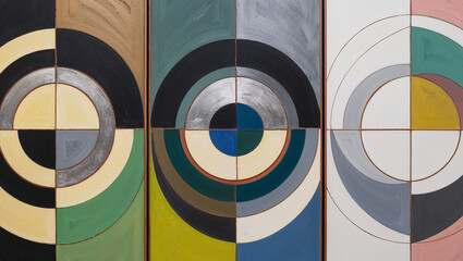 Wall Mural - Triptych of Geometric Circles in Vibrant Colors