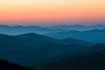 ambient twilight hues envelop a series of dusky mountain ranges, offering a serene and calming lands