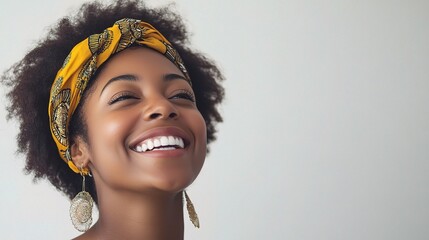 Poster - Joyful Woman with Headwrap and Bright Smile