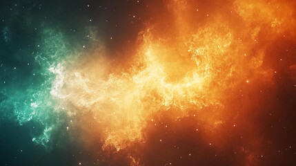 Wall Mural - fiery cosmic nebula with vibrant orange and teal gas clouds in deep space