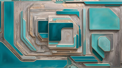 Poster - Abstract Geometric Pattern in Teal and Gray