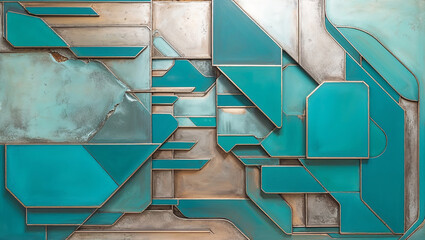 Poster - Teal and Silver Geometric Wall Sculpture