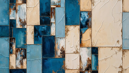 Sticker - Abstract Blue and Beige Tile Mosaic