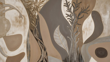 Wall Mural - Sculptural Relief Wall Art with Organic Forms