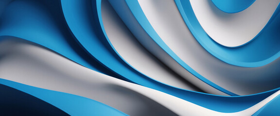 Canvas Print - Abstract Blue and White Curved Shapes