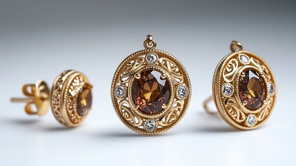 Wall Mural - luxurious 3d gold necklace a radiant gemstone locket and matching earrings set against a minimalist 