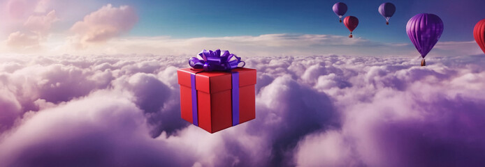 Wall Mural - gift box floating above the clouds