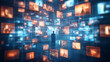 © mertingen - Person standing in front of futuristic digital media wall