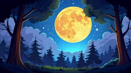 Wall Mural - cartoon full moon over a dark forest