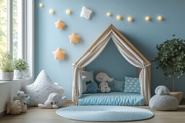 Wall Mural - Poster mockup in children room interior background, 3D render, Generative AI