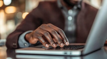 Canvas Print - Focused Person Working on Laptop in a Modern Setting