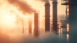 © Thamrong - Detailed shot of refinery pipes at work, steam rising from the hot metallic surfaces as fuel undergoes processing. The pipes are interconnected in a maze-like formation, surrounded by billowing